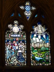 Stained glass in Hereford Cathedral. 
