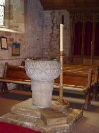 The font in Whitbourne Church. 